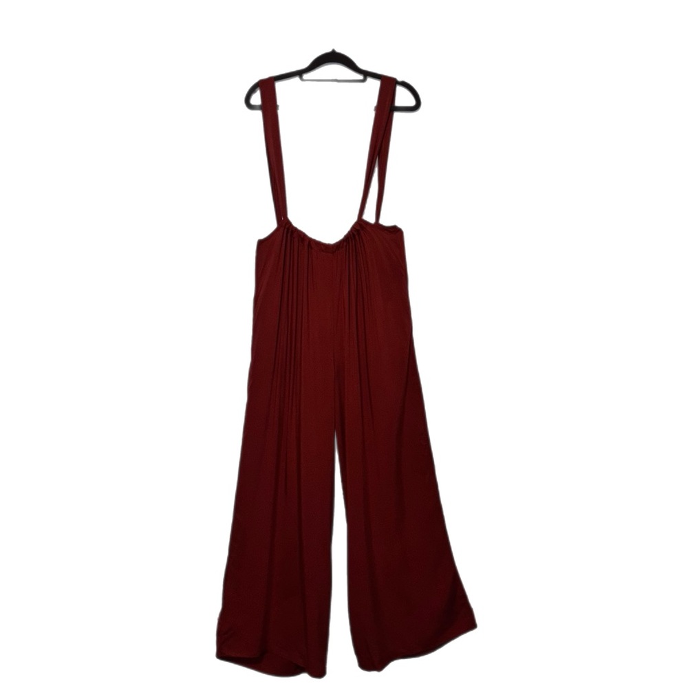 Zenana Adjustable Strap Wide leg Suspender Pants NWOT Rust color